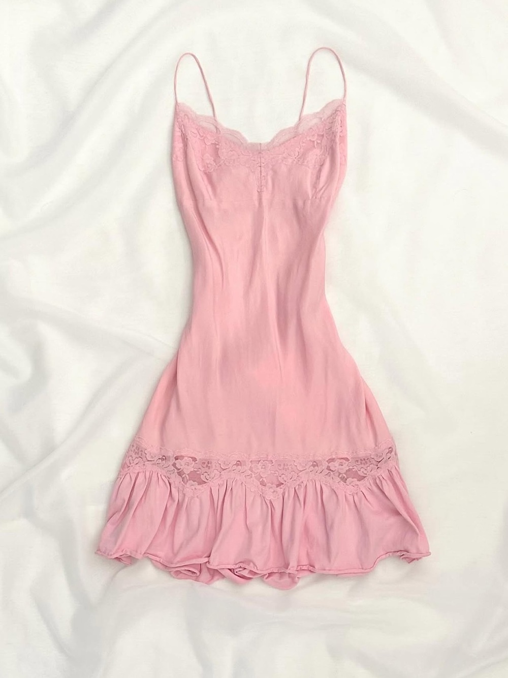 Rare Vintage Victoria's Secret 90s Early 2000s Pink Lace Slip Dress with Bow - Picture 4 of 7